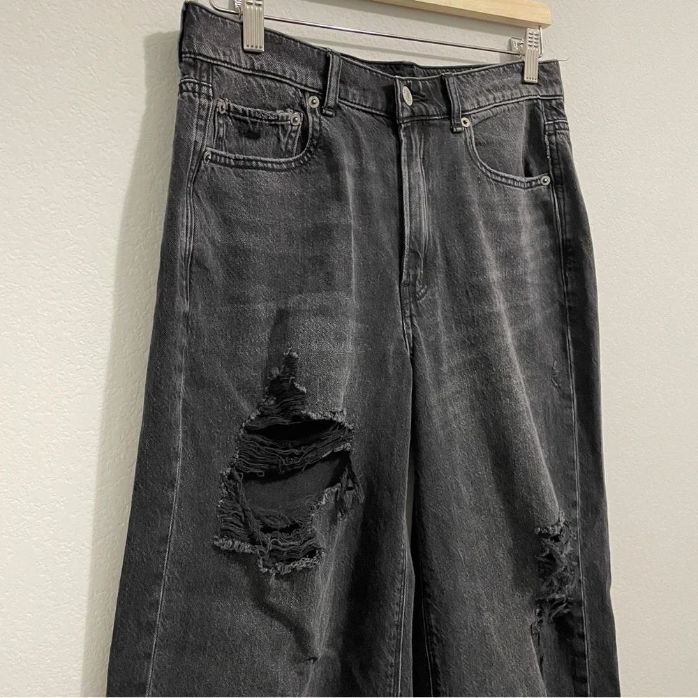 American Eagle Skater Jean High Rise Black Distressed Wide Leg Womens 6 - Picture 3 of 13